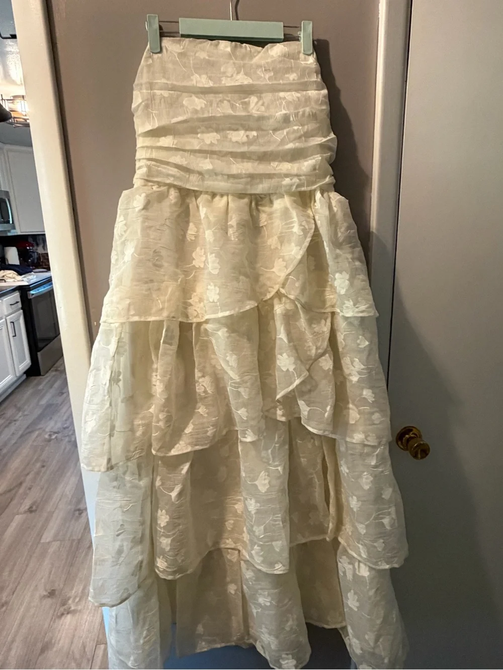 Editorialist Arose Studio Cream Tiered Floral Dress